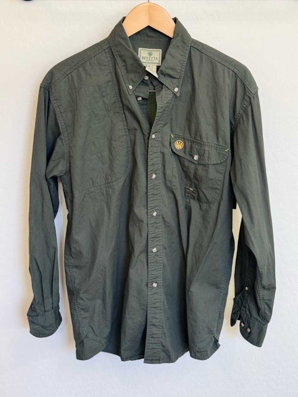 Beretta Long Sleeve Button Down Outdoor Shooting Shirt Green Men's Medium